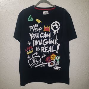 Akademiks Sz L Men's Black T-Shirt Street Art Hip Hop Graphic Tee Old Skool Y2K